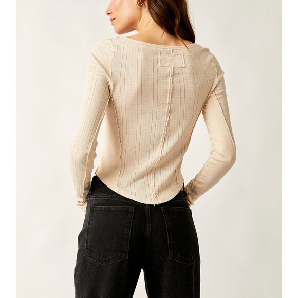 FREE PEOPLE Eyes On You Long Sleeve Top Tee Tshirt / Birch NEW! - Picture 3 of 4